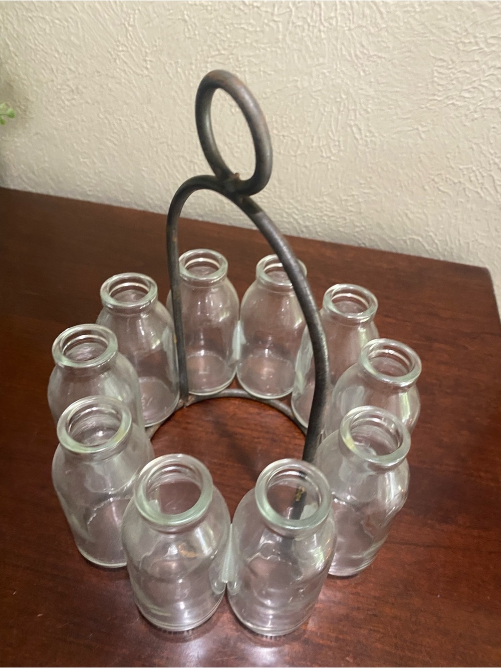 Vintage Style Propagation Station w/Clear Glass Bottles Set in a Rustic Setting